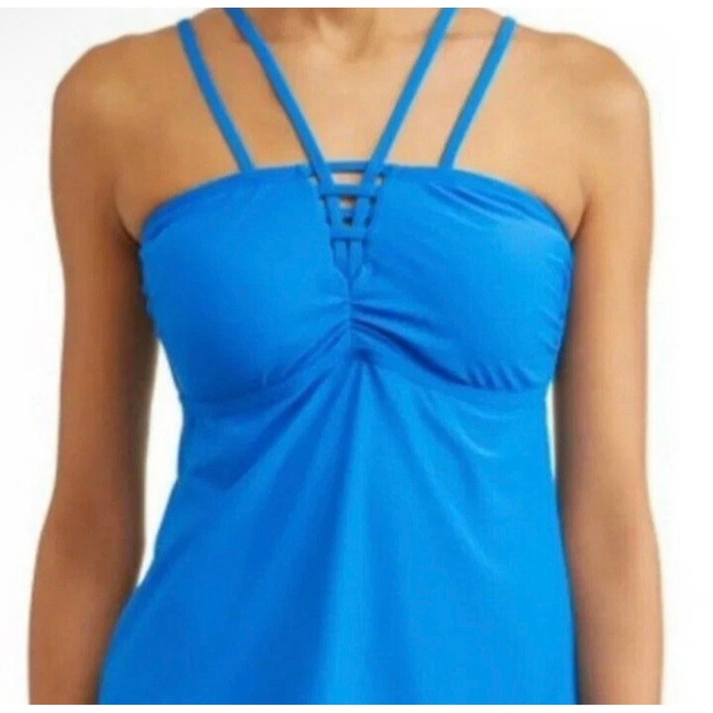 Time and Tru Blue Tankini Swim Top‎ Ladder Cutout Adjustable Straps Medium 8-10